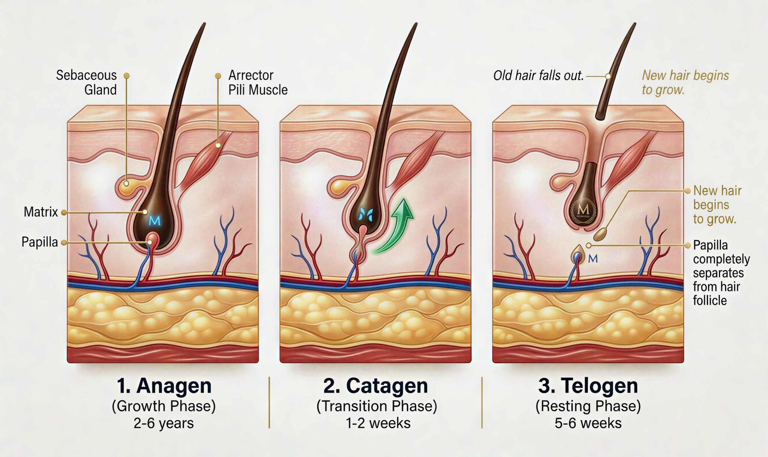 Hair growth cycle diagram showing hair thinning and loss